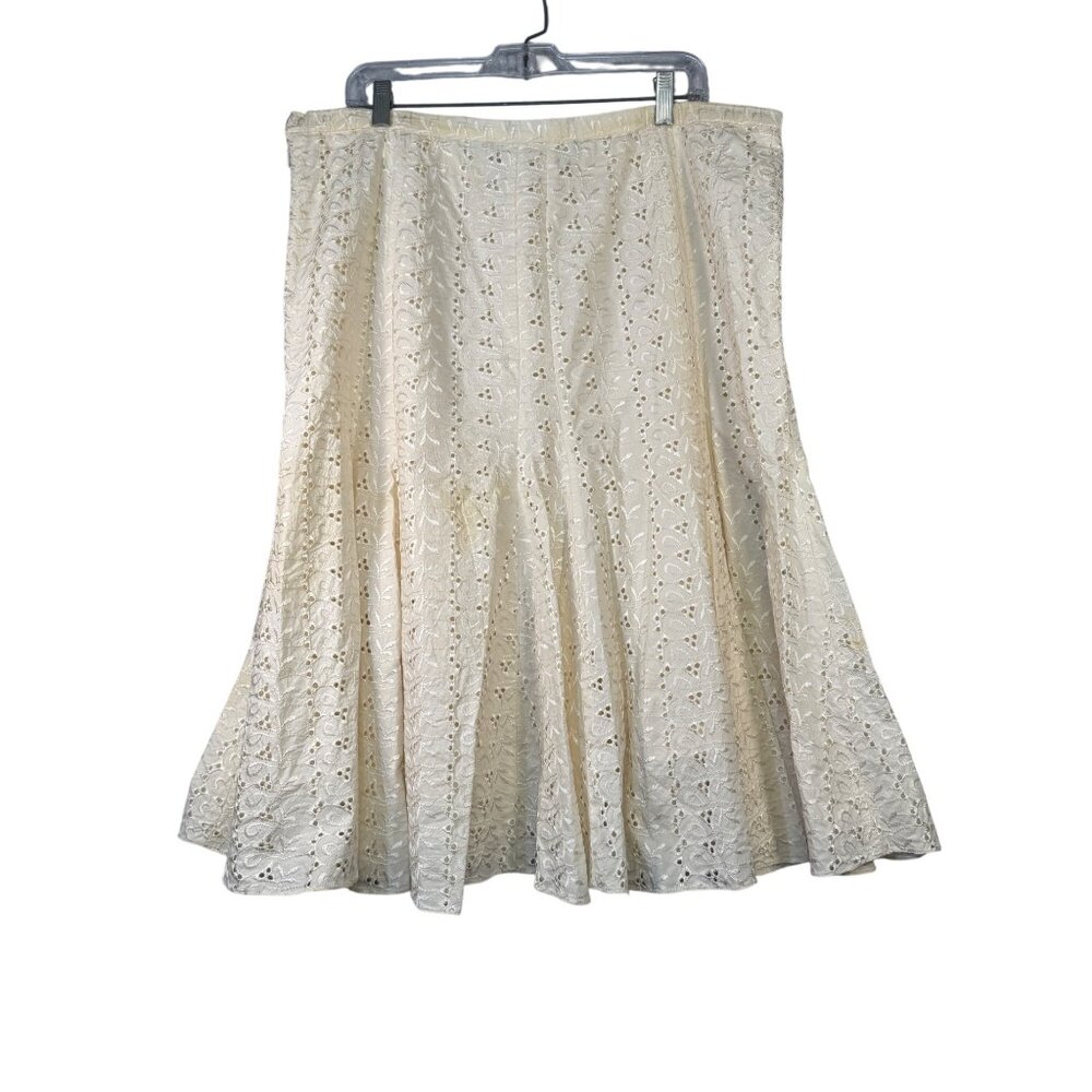 Dana Buchman Size 16 Cream Eyelet Embroidered Multi Panel A-Line Skirt